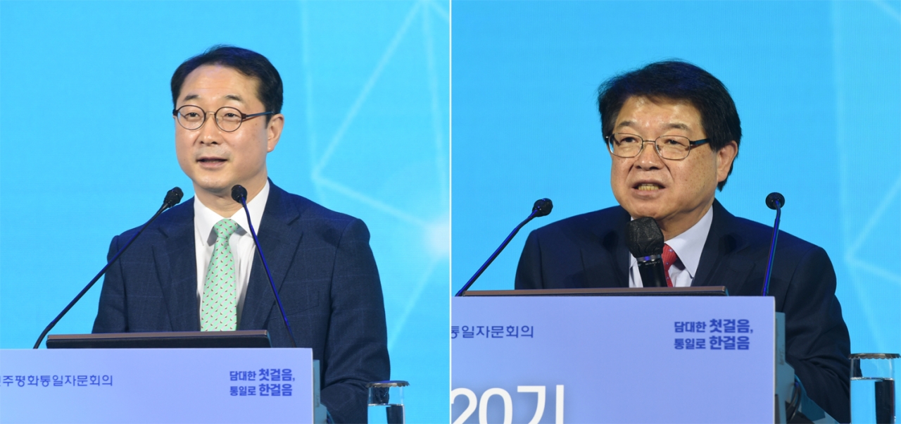 김 건 한반도평화교섭본부장(왼쪽)과 이춘근 국제정치아카데미 대표