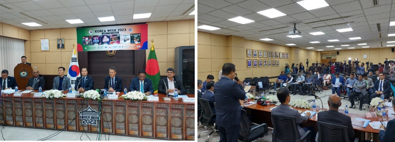 방글라데시한인회가 지난 2월 1일 다카에 있는 한국대사관에서 기자회견을 열어 한국-방글라데시 수교 50주년 기념행사인 Korea week 2023에 대해 설명했다.[사진제공=방글라데시한인회]
