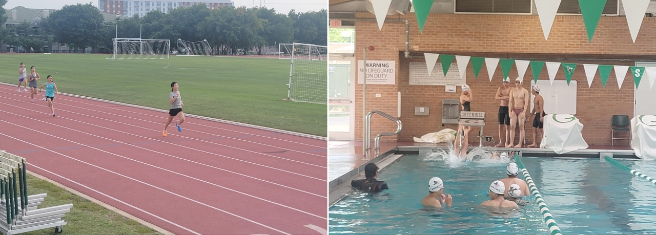 수영과 육상 종목에 출전하는 달라스 선수들의 연습장면.